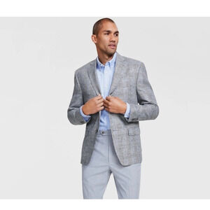 NWT Michael Kors Classic Fit Linen Sport Coat, Black/White Plaid, Men’s 42R